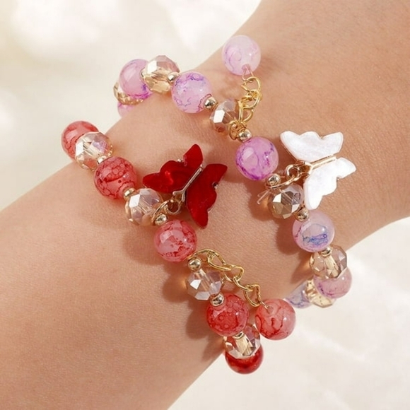 NWT (Set of 2) Purple & Pink Butterfly Fashion Charm Bracelets - Picture 6 of 8